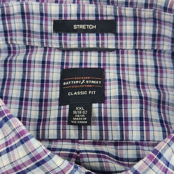 Dockers Battery Street Shirt Men XXL Blue Check Oxford Classic Fit Stretch EUC - Picture 8 of 15